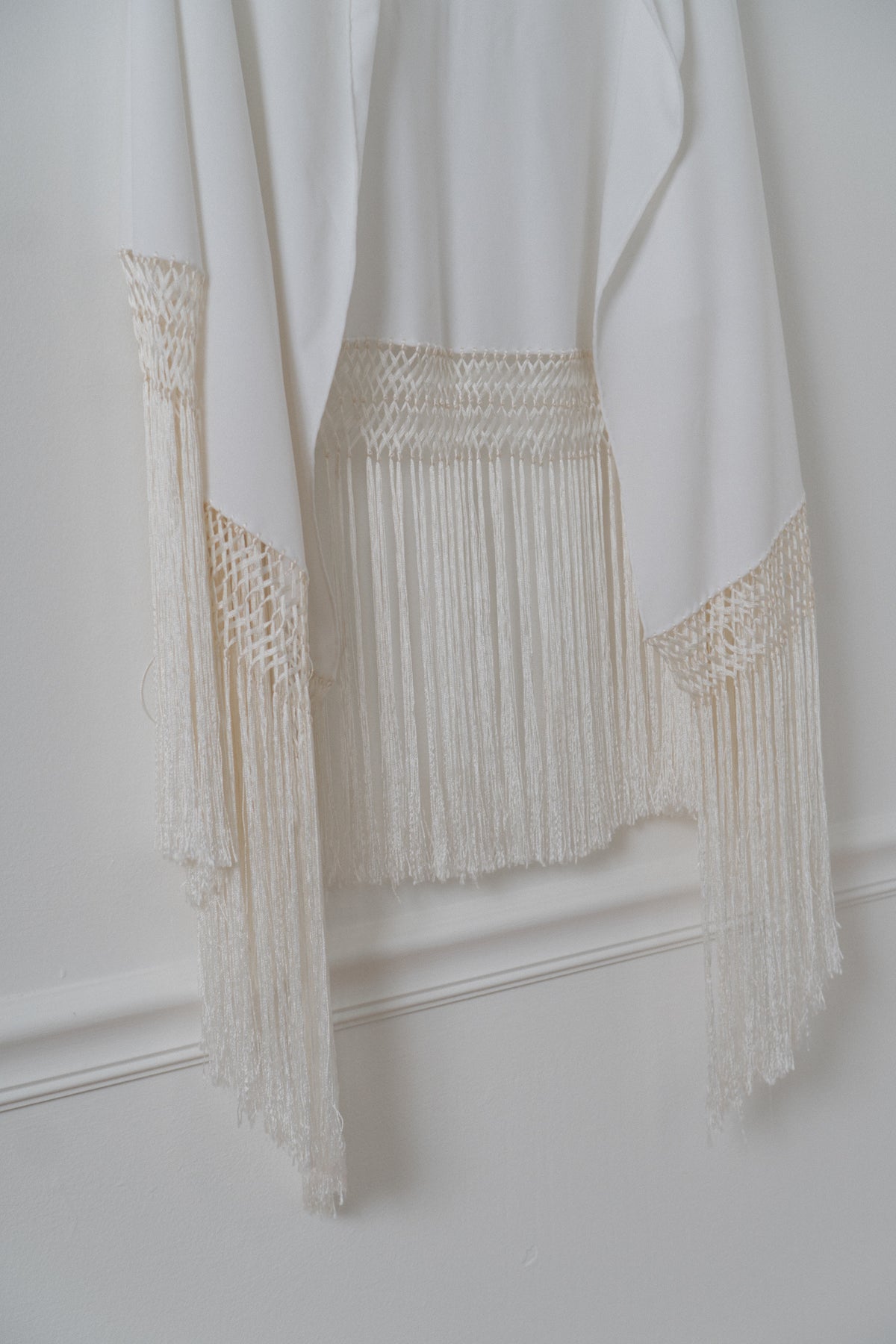 Vintage Cream Fringe Half-Moon Shawl