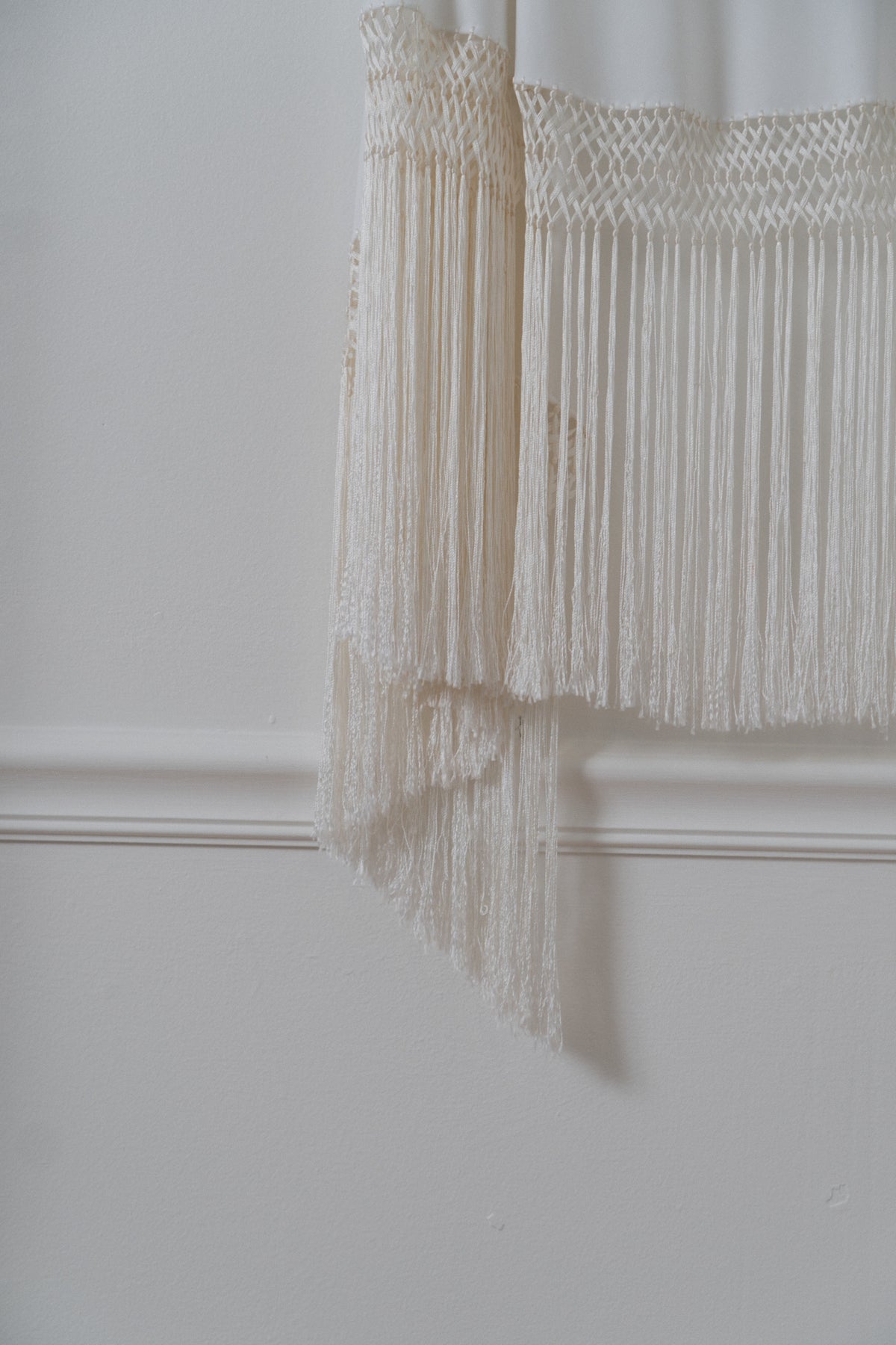 Vintage Cream Fringe Half-Moon Shawl