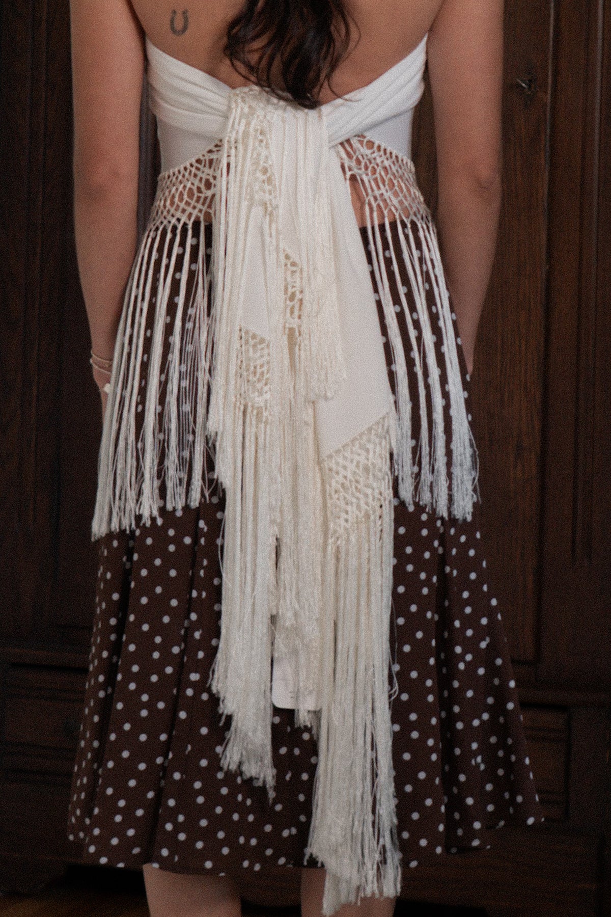 Vintage Cream Fringe Half-Moon Shawl