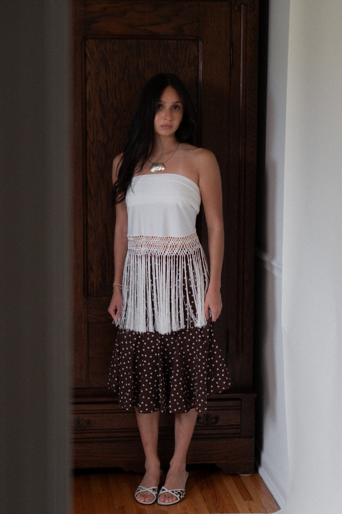 Vintage Cream Fringe Half-Moon Shawl