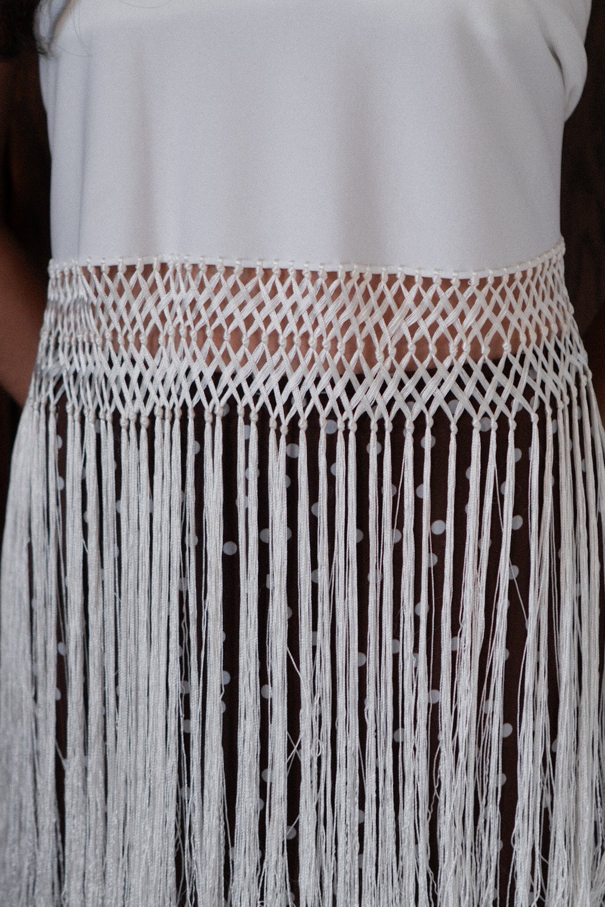 Vintage Cream Fringe Half-Moon Shawl