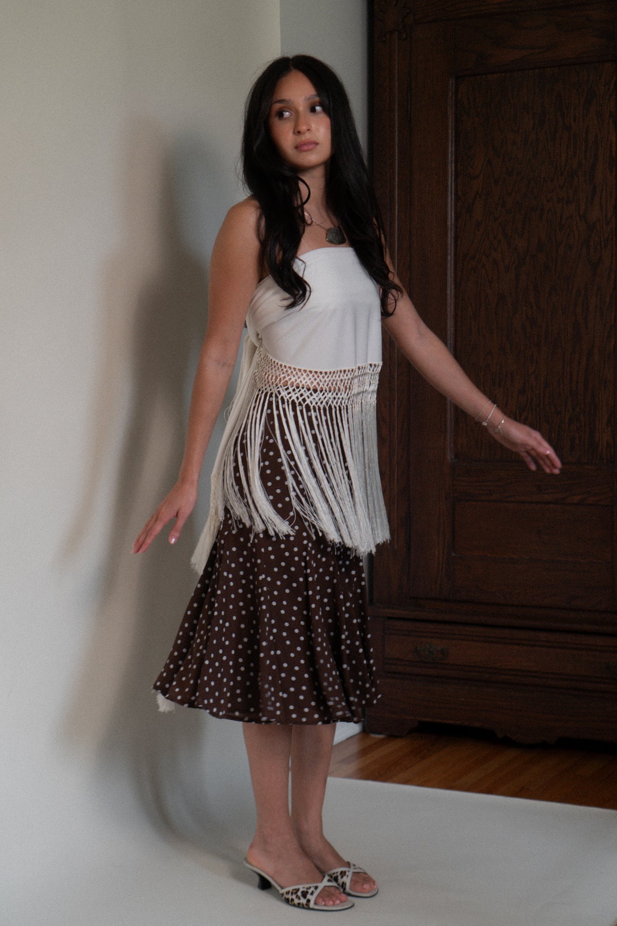 Vintage Cream Fringe Half-Moon Shawl