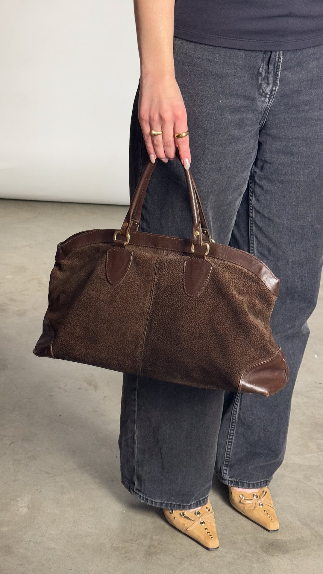 Vintage Italian Brown Suede Handbag