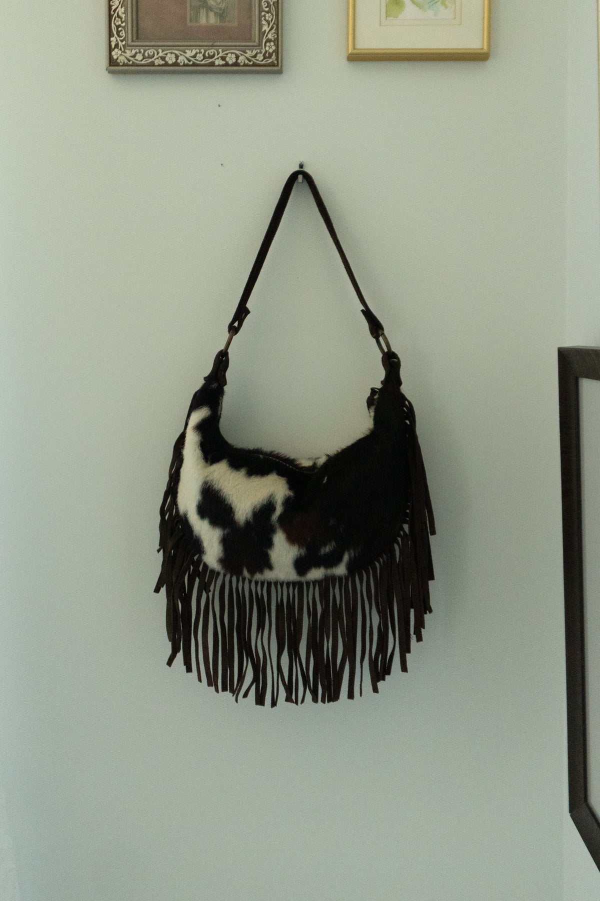 Italian Genuine Calf Hair Suede Fringe Bag