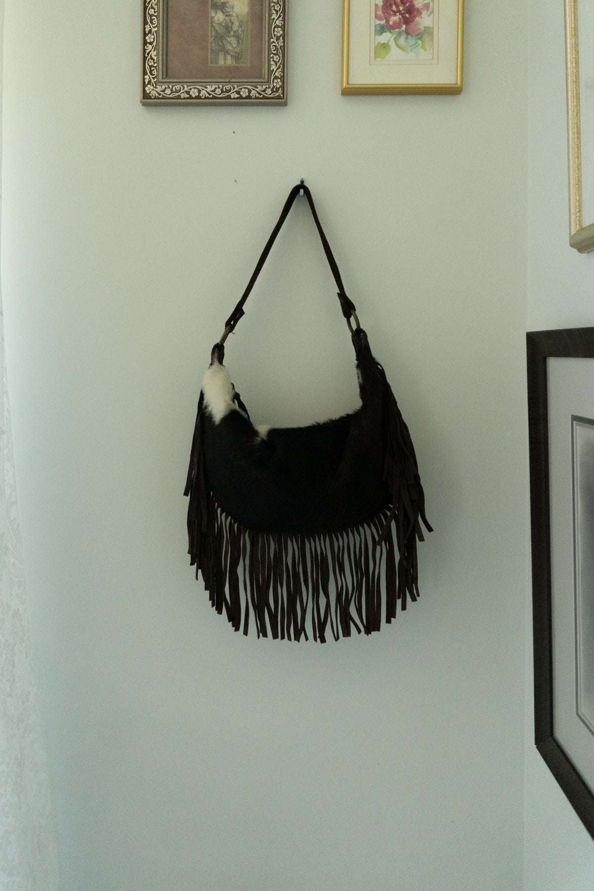 Italian Genuine Calf Hair Suede Fringe Bag
