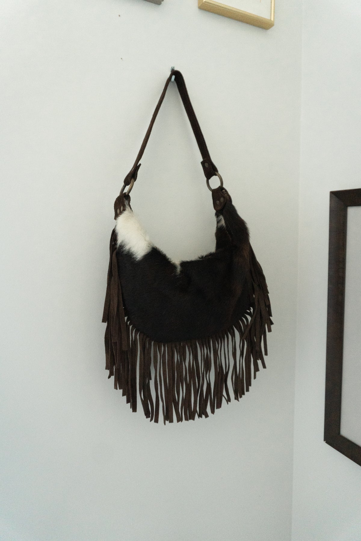 Italian Genuine Calf Hair Suede Fringe Bag