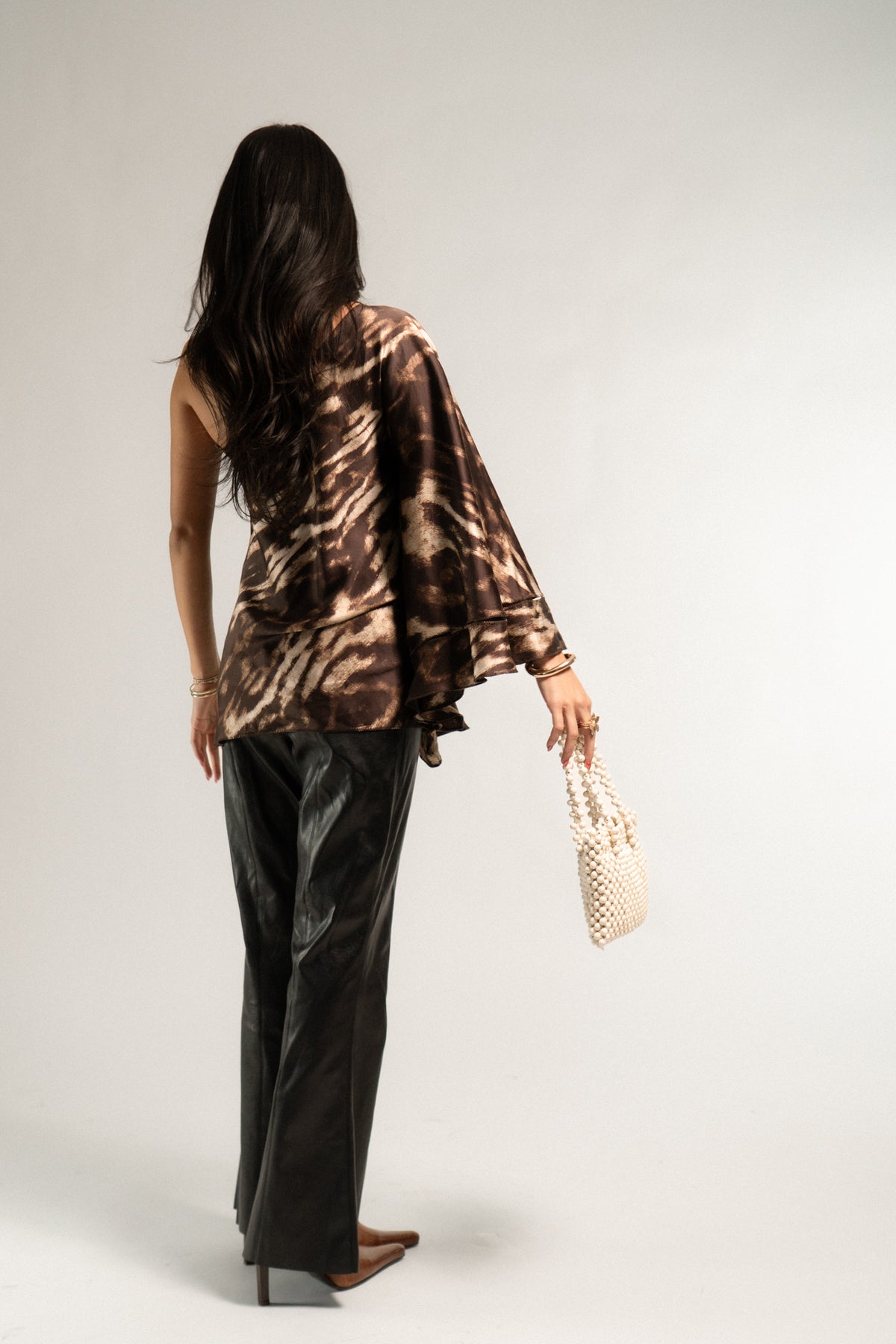 CAVALLI Asymmetrical Animal Print Flowy Top