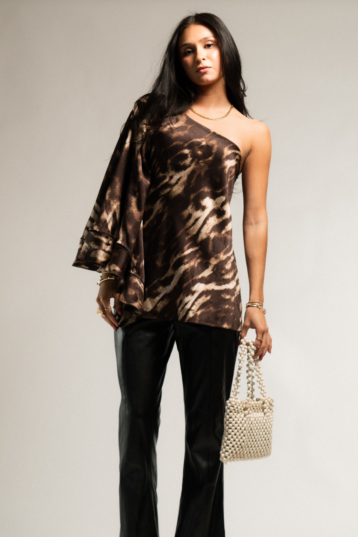 CAVALLI Asymmetrical Animal Print Flowy Top