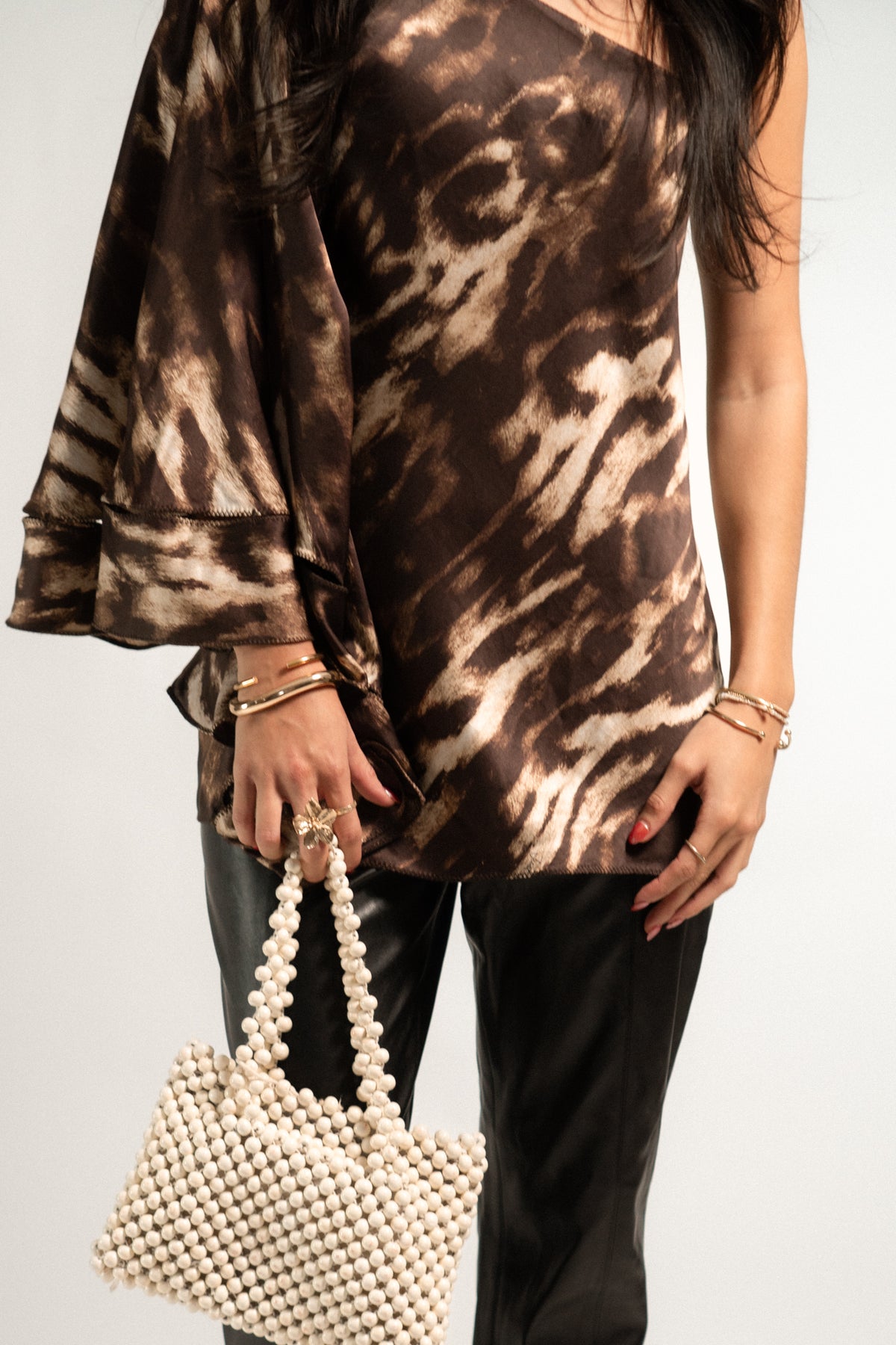 CAVALLI Asymmetrical Animal Print Flowy Top
