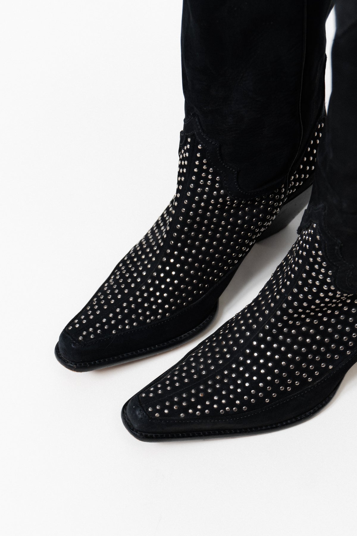Vintage Italian Black Suede Leather Studded Boots