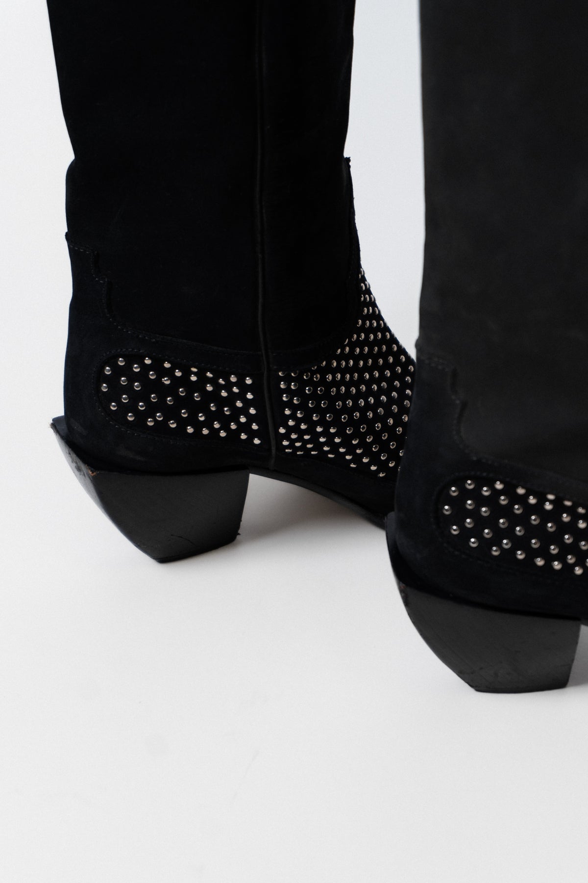 Vintage Italian Black Suede Leather Studded Boots
