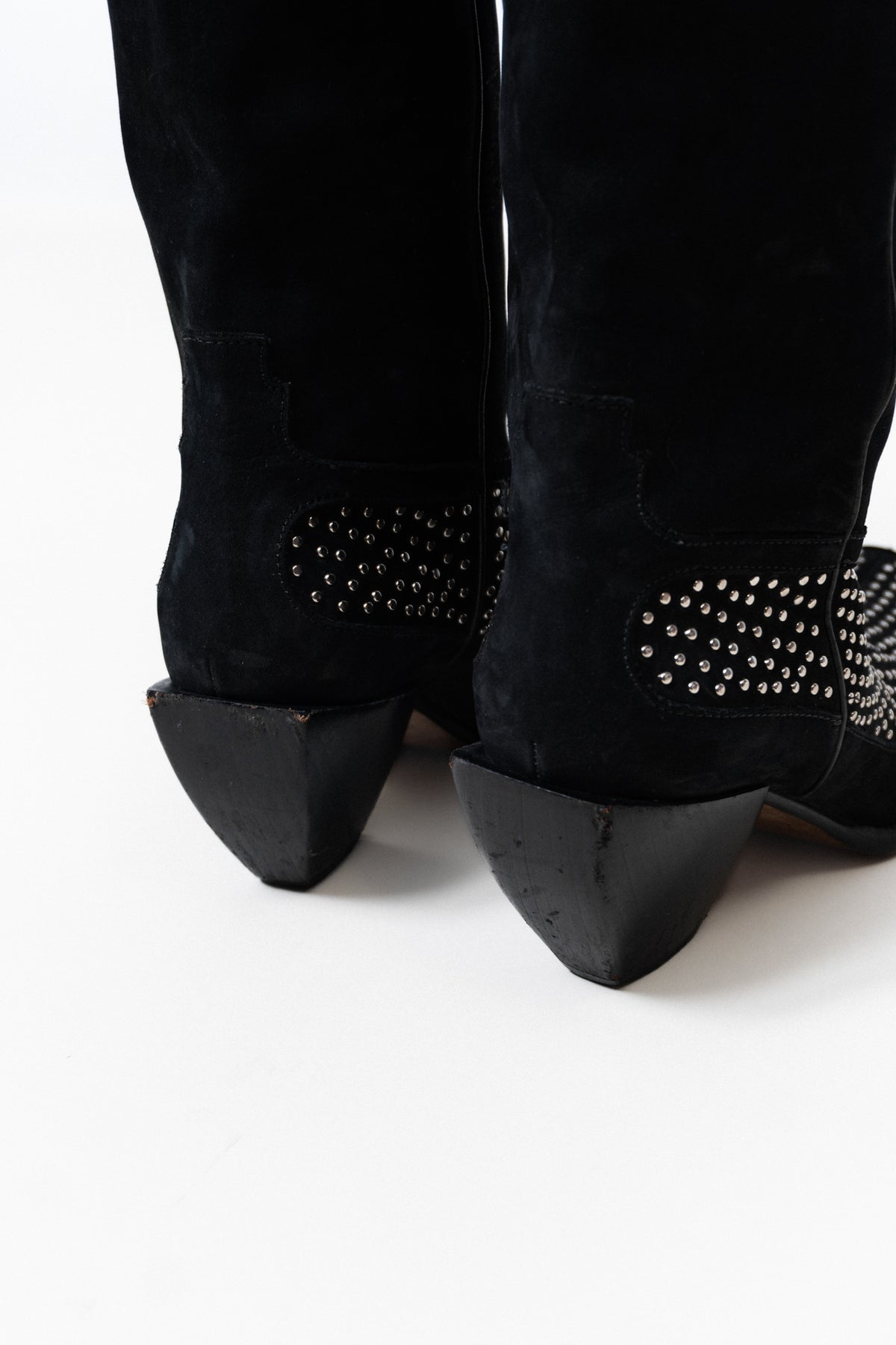 Vintage Italian Black Suede Leather Studded Boots