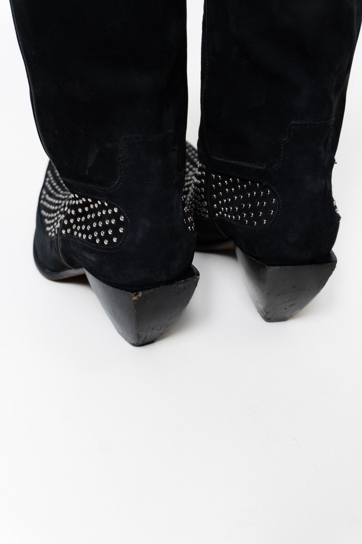 Vintage Italian Black Suede Leather Studded Boots