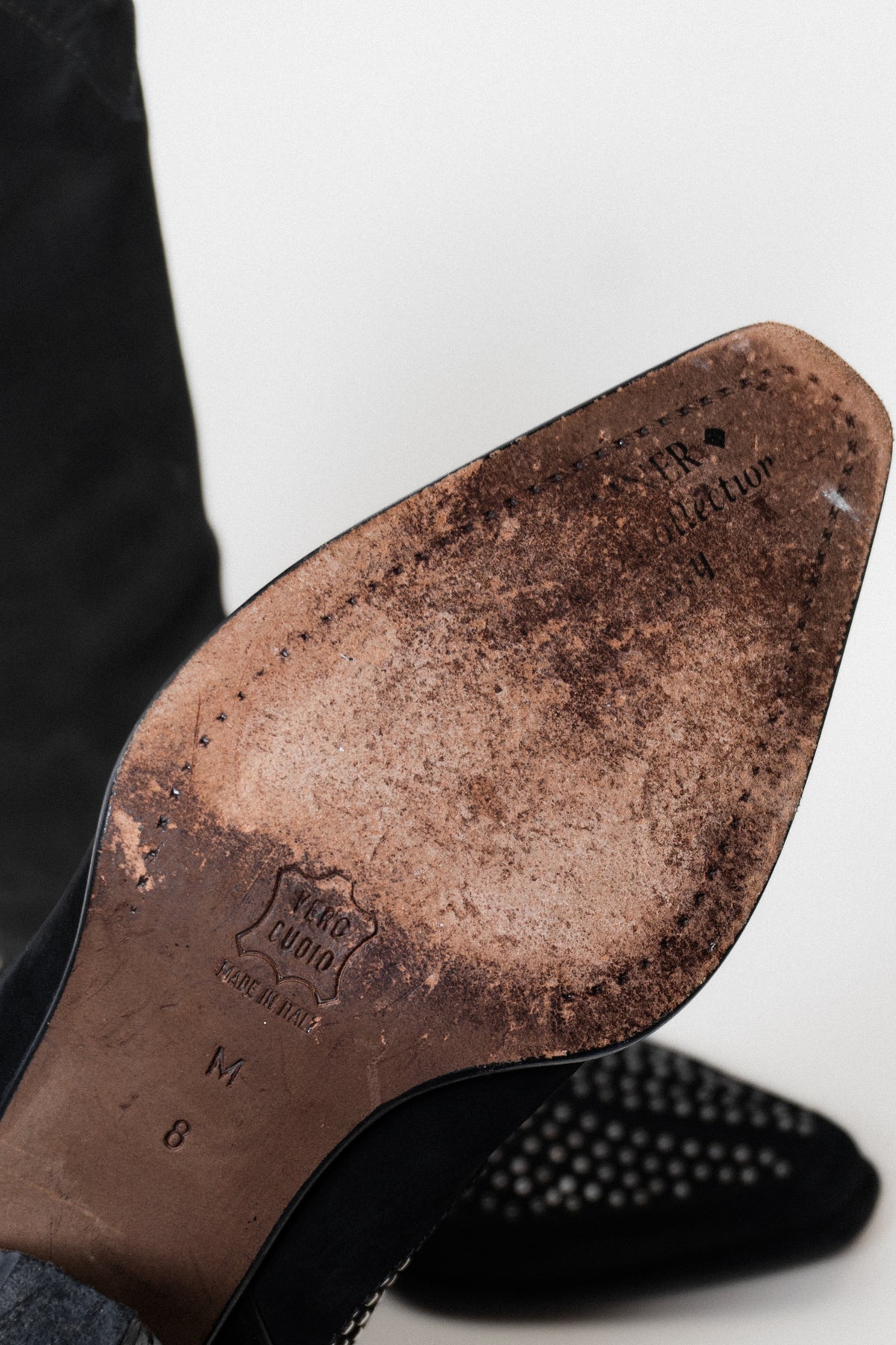 Vintage Italian Black Suede Leather Studded Boots