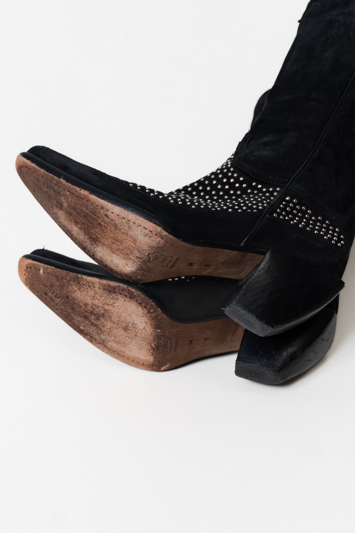 Vintage Italian Black Suede Leather Studded Boots