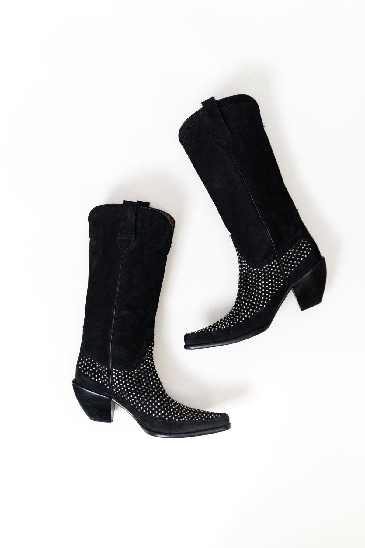 Vintage Italian Black Suede Leather Studded Boots