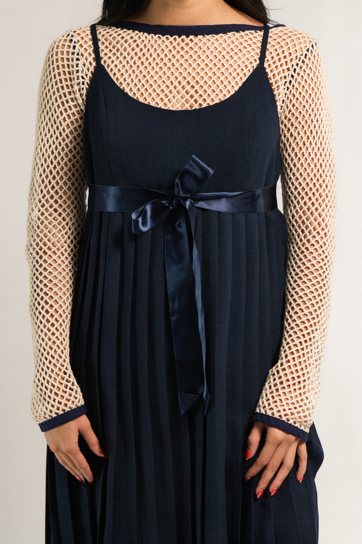 Vintage Navy Parisian Pleated Dress