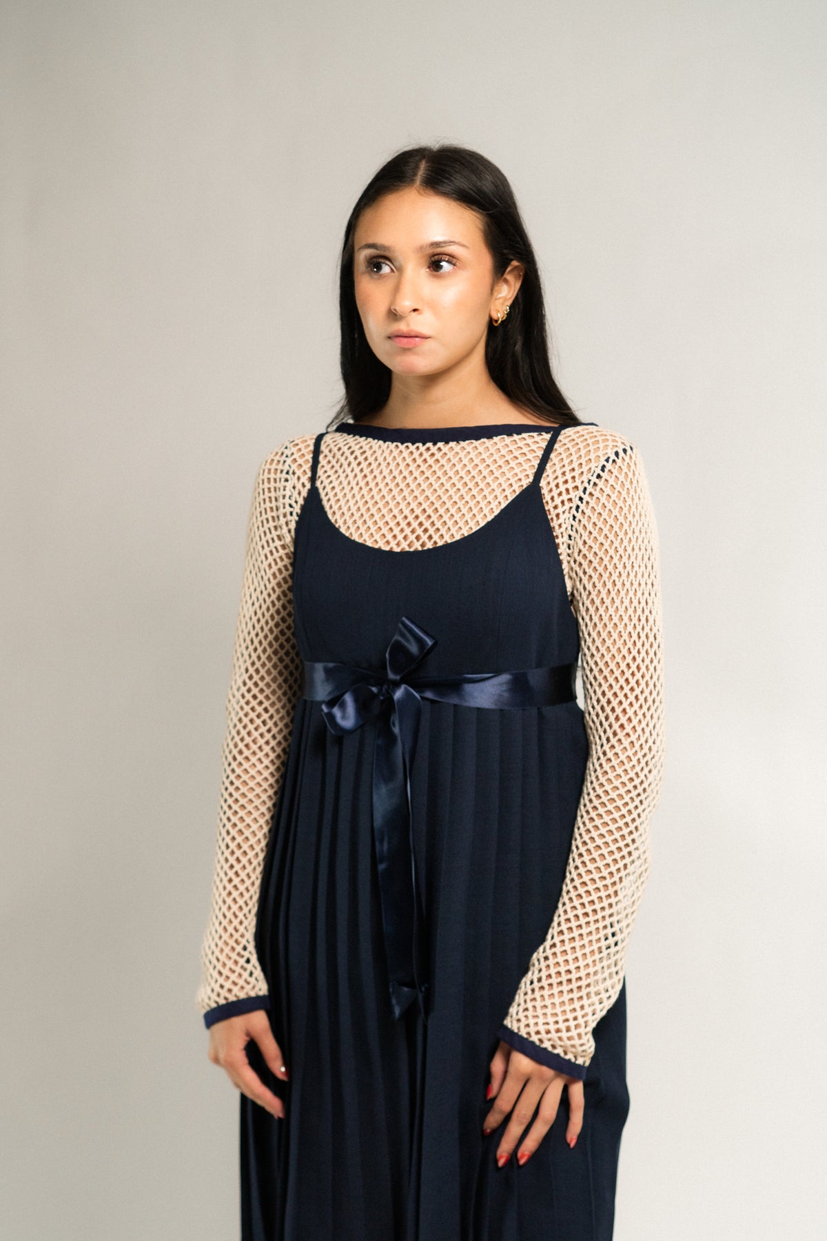 Vintage Navy Parisian Pleated Dress