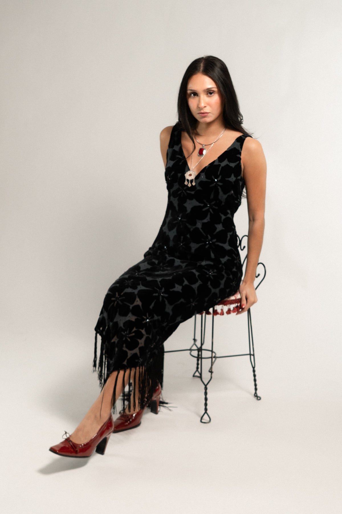 Vintage Silk Blend Velvet Fringe Dress