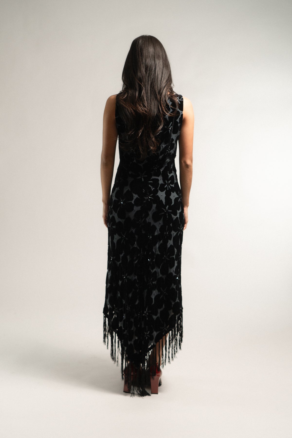 Vintage Silk Blend Velvet Fringe Dress