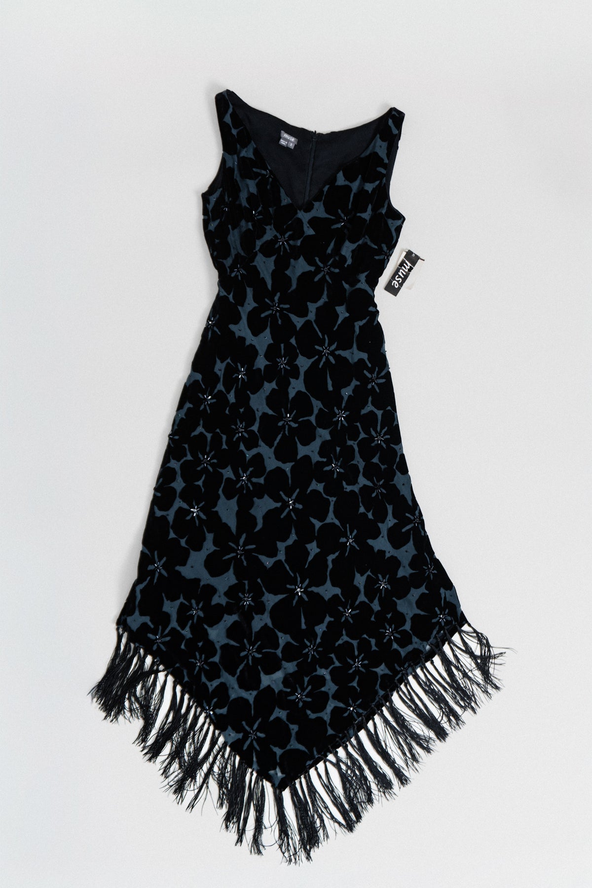Vintage Silk Blend Velvet Fringe Dress