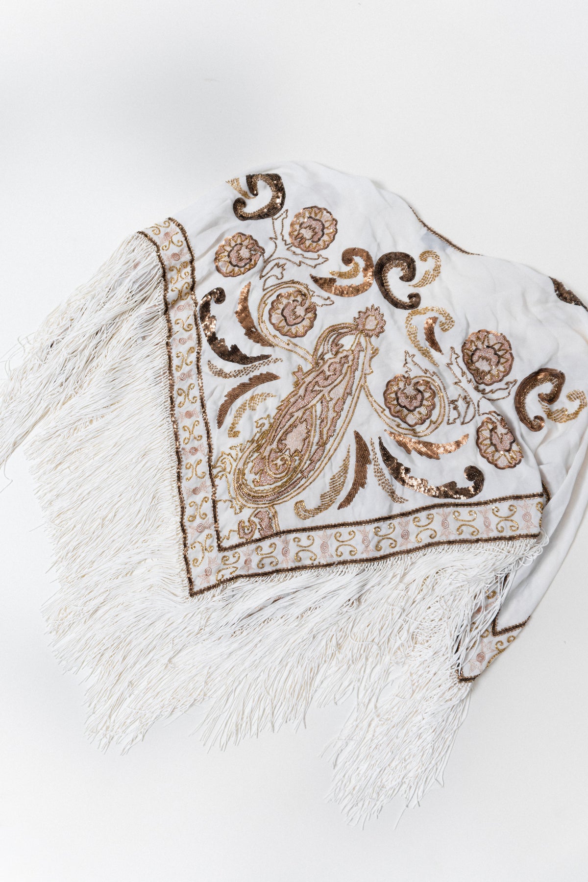Vintage Silk Beaded Piano Style Shawl