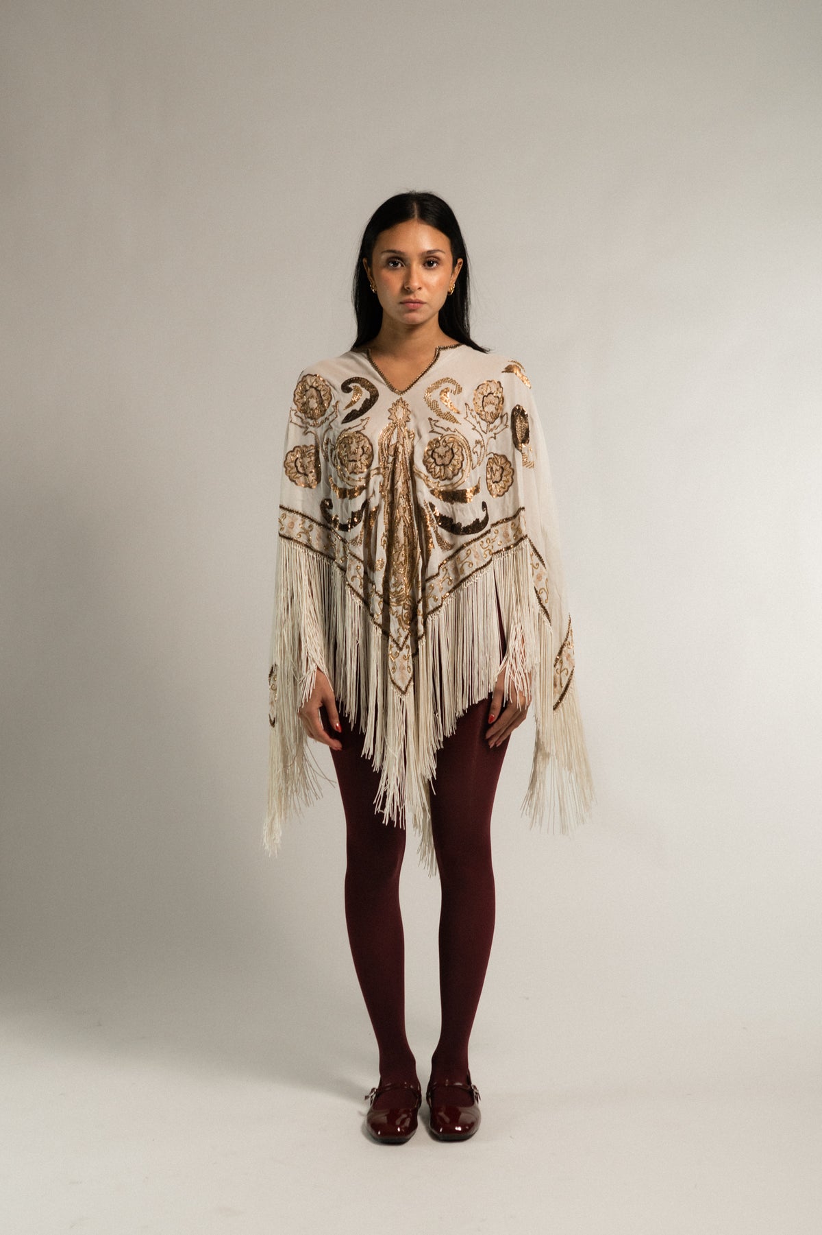 Vintage Silk Beaded Piano Style Shawl