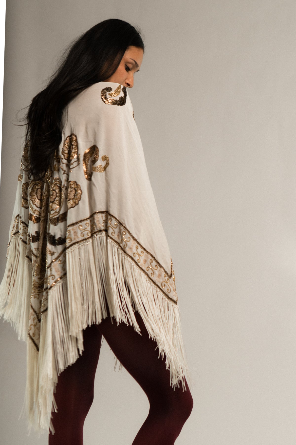 Vintage Silk Beaded Piano Style Shawl