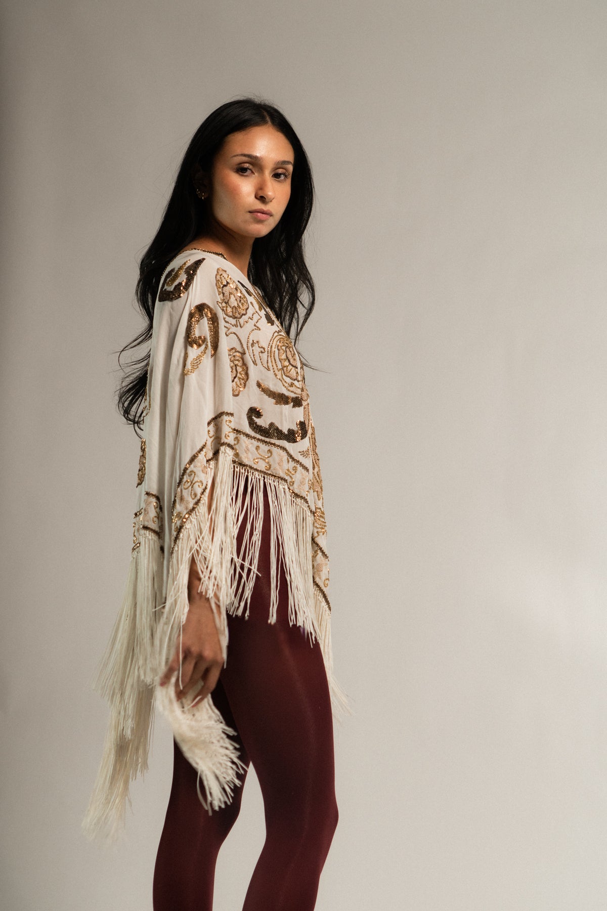 Vintage Silk Beaded Piano Style Shawl