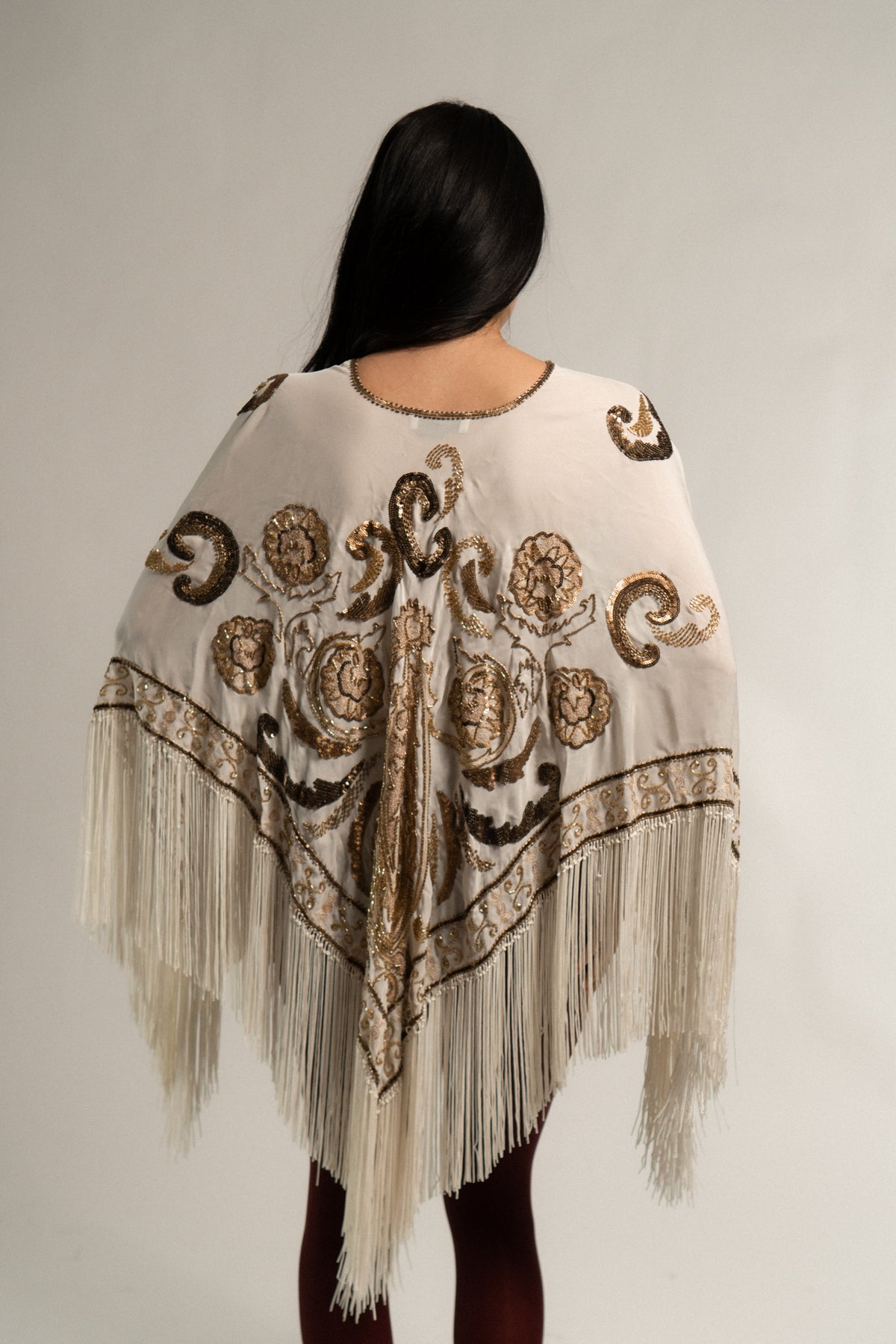 Vintage Silk Beaded Piano Style Shawl