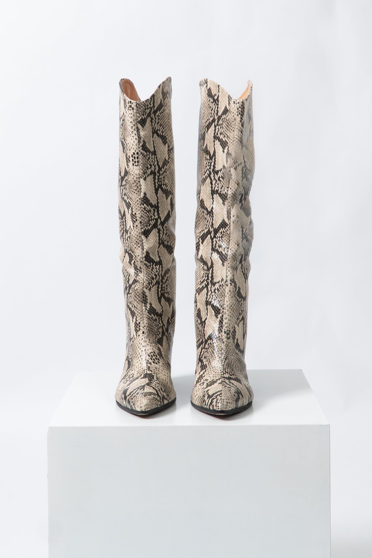 Snakeskin Knee High Leather Boots, Size 11