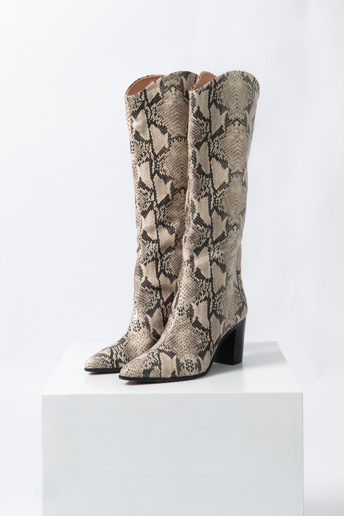 Snakeskin Knee High Leather Boots, Size 11