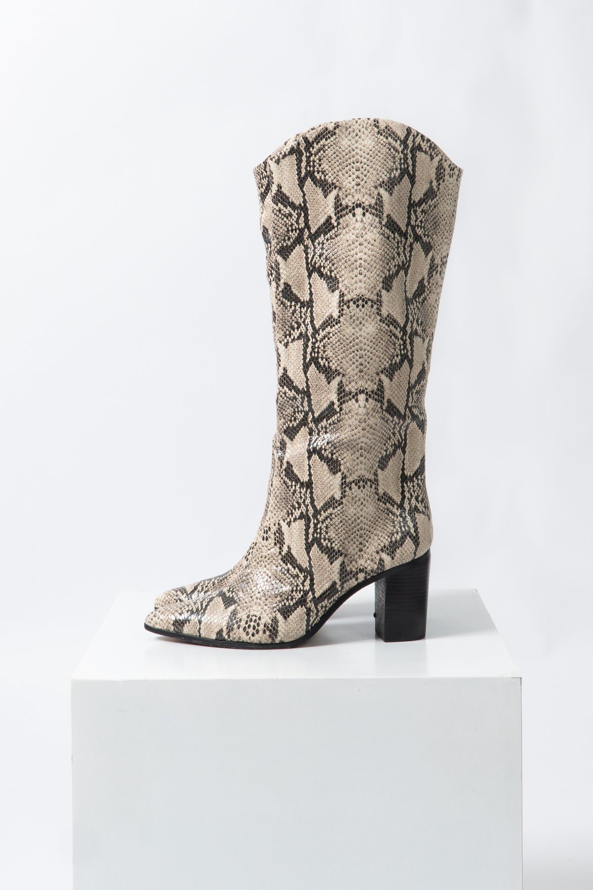 Snakeskin Knee High Leather Boots, Size 11