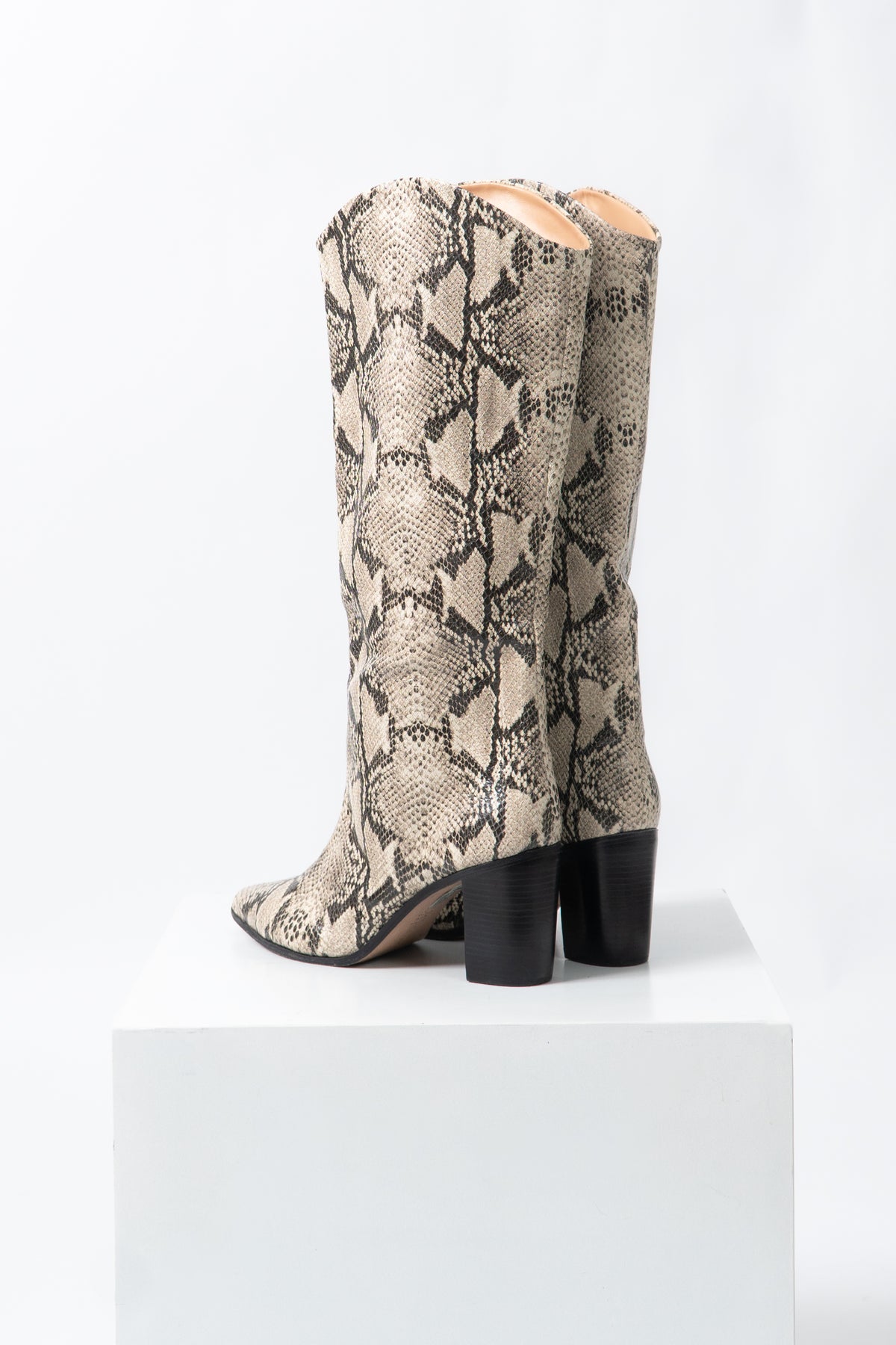 Snakeskin Knee High Leather Boots, Size 11