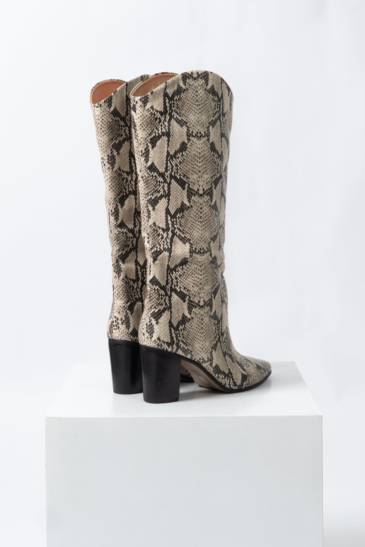 Snakeskin Knee High Leather Boots, Size 11