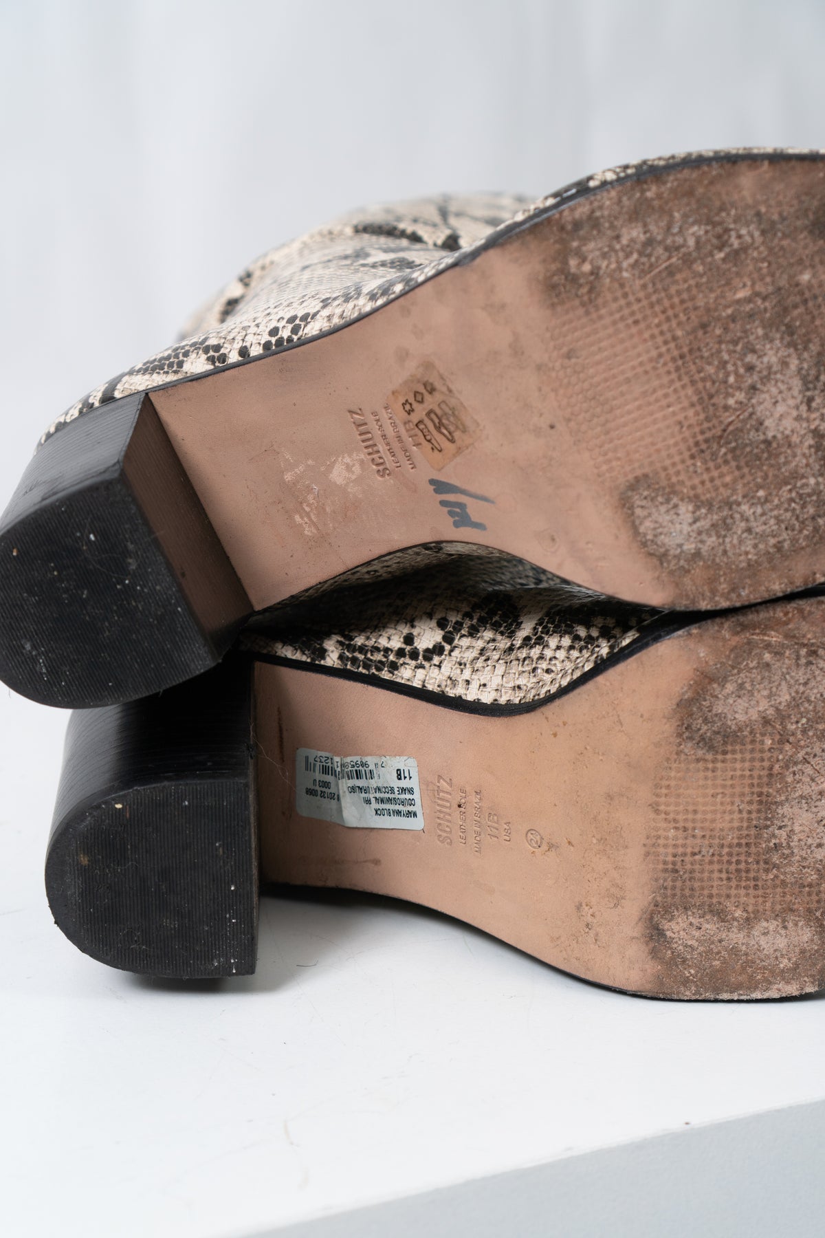 Snakeskin Knee High Leather Boots, Size 11