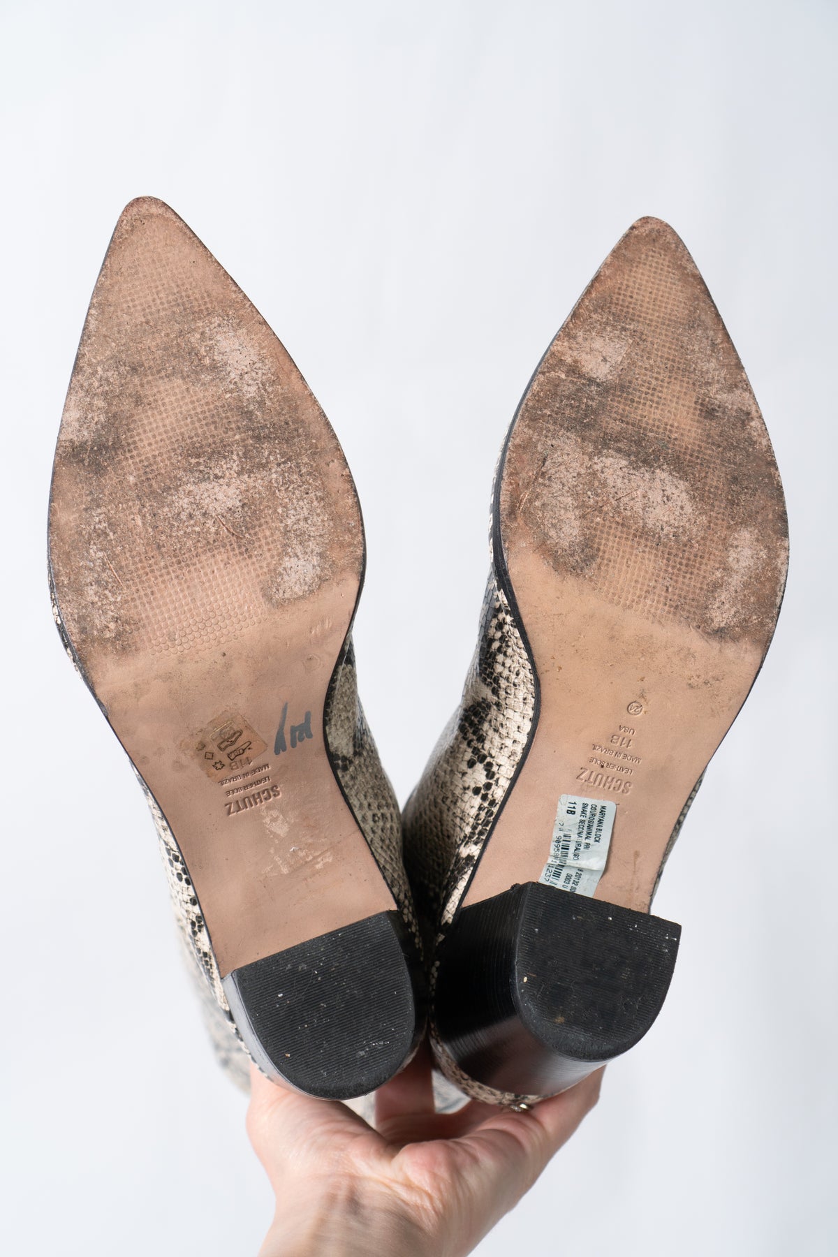 Snakeskin Knee High Leather Boots, Size 11