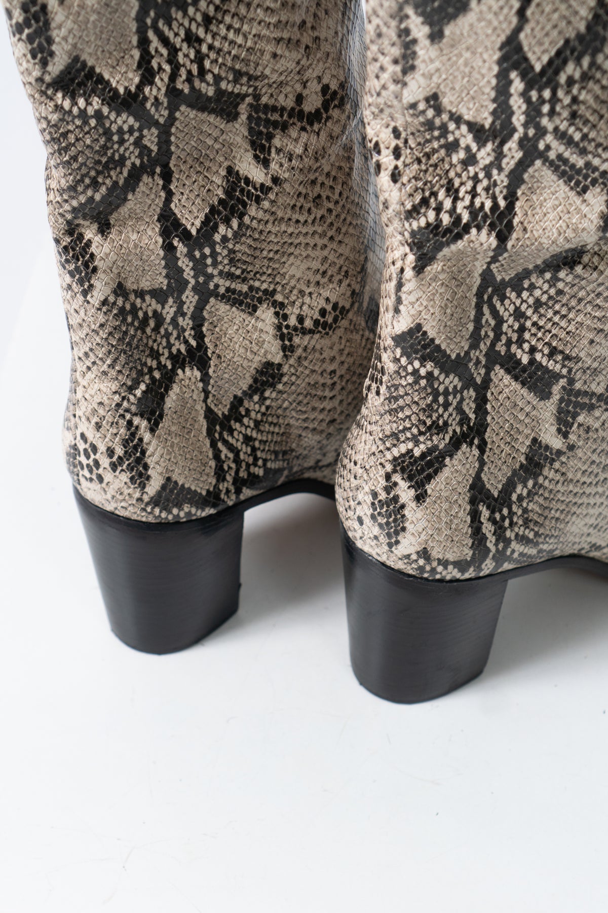 Snakeskin Knee High Leather Boots, Size 11