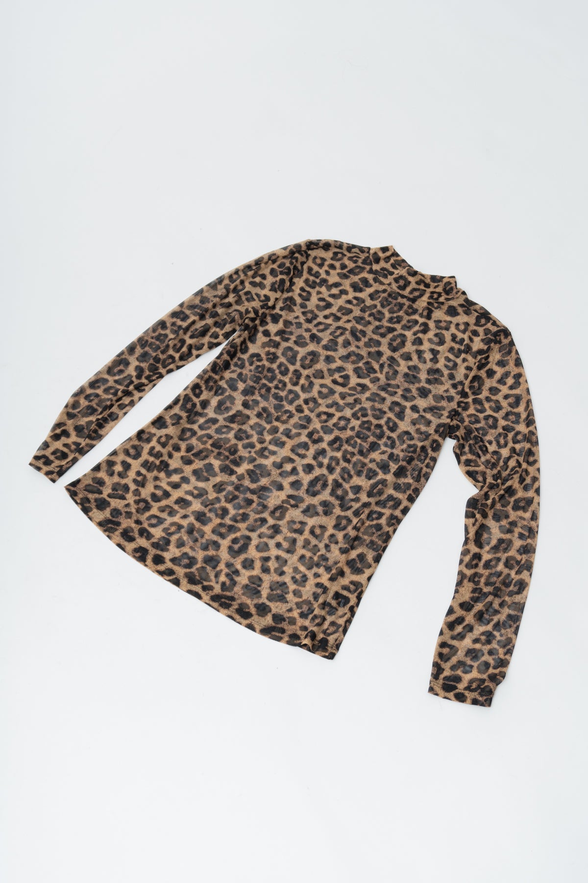 Sheer Animal Print Mock Neck Top