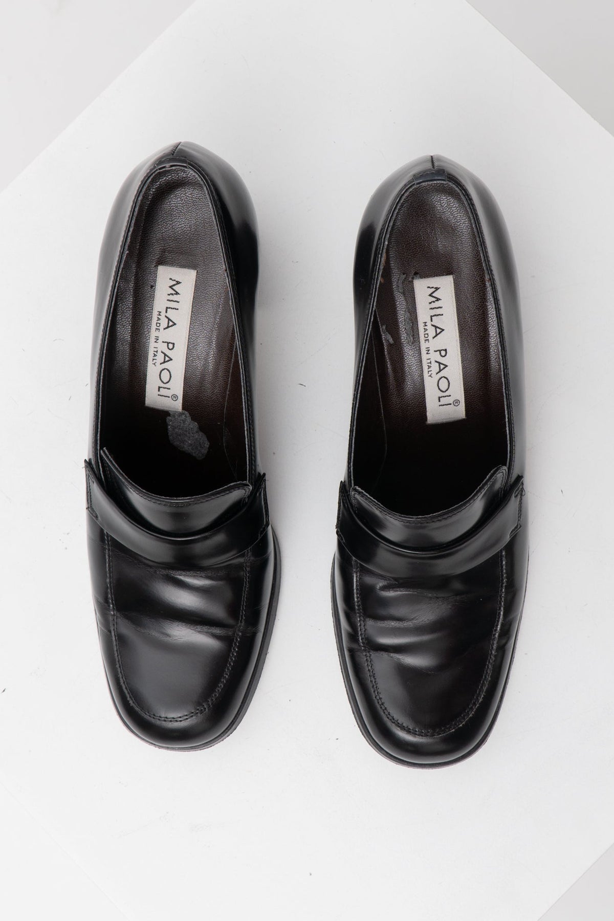 Vintage Italian Leather Heeled Loafers, Size 7