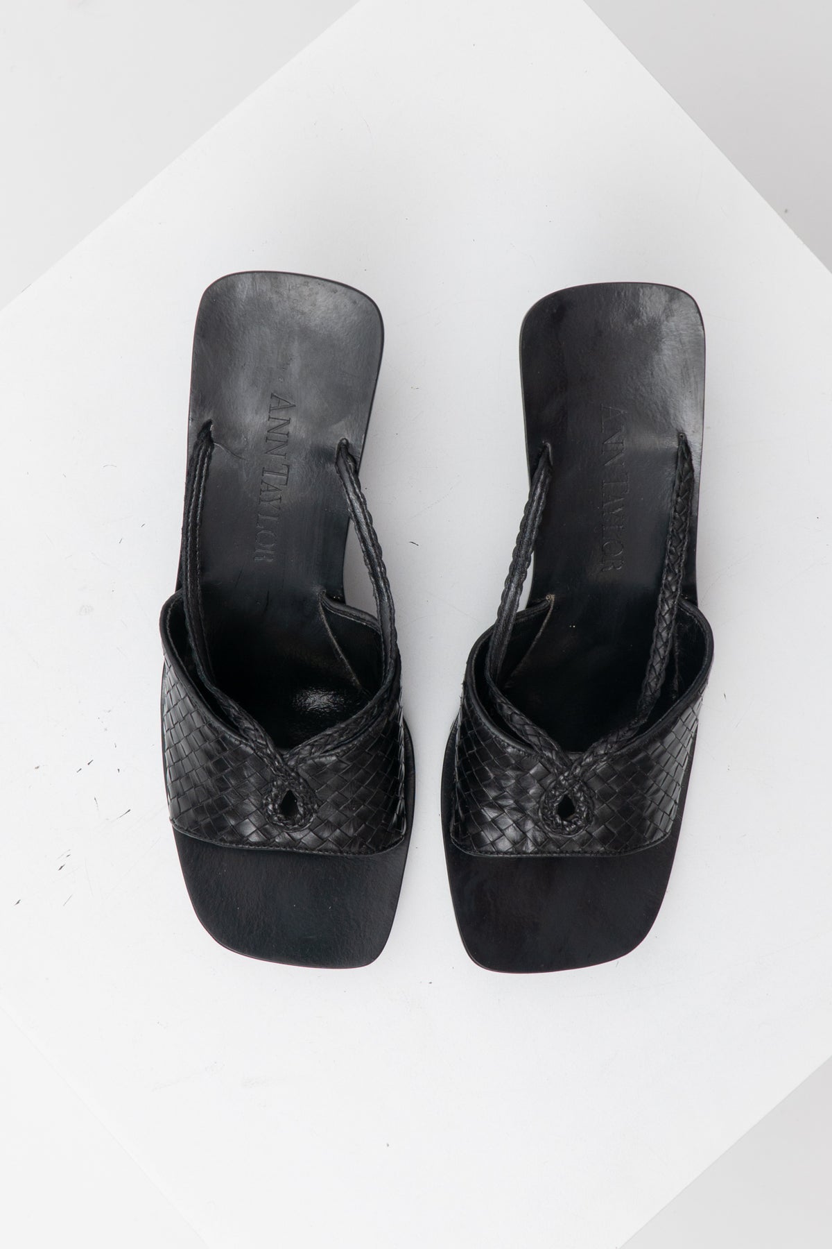Vintage Woven Leather Wood Wedges, Size 7
