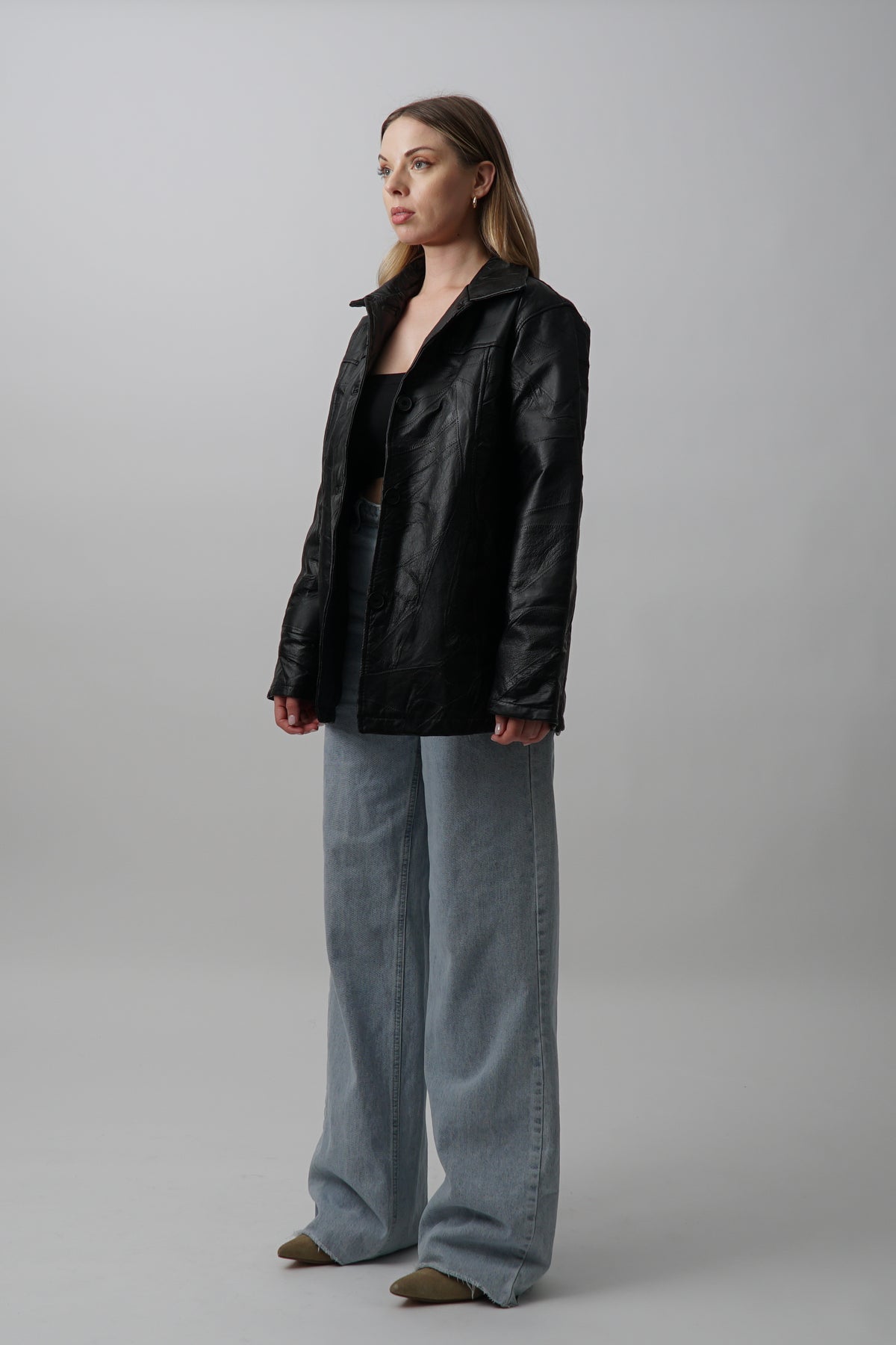 Vintage 100% Leather Black Quilted Jacket