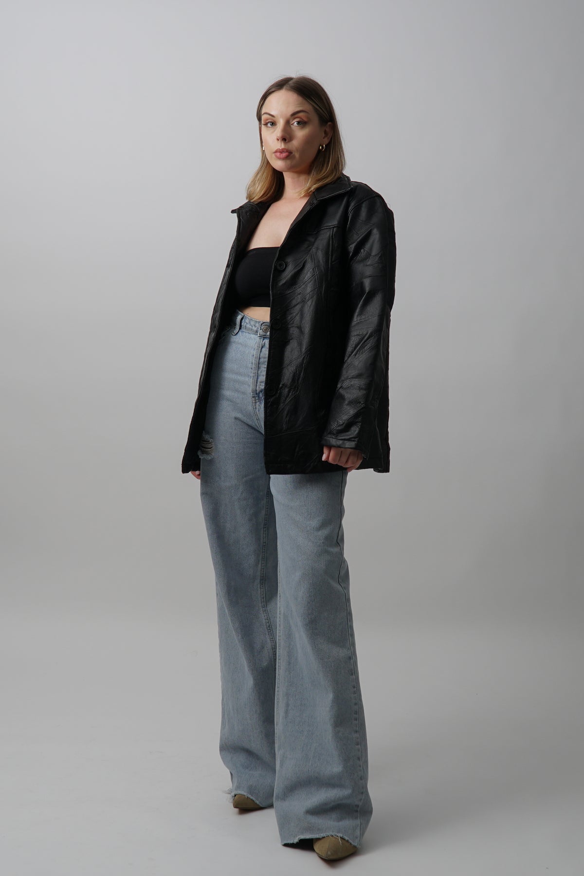 Vintage 100% Leather Black Quilted Jacket