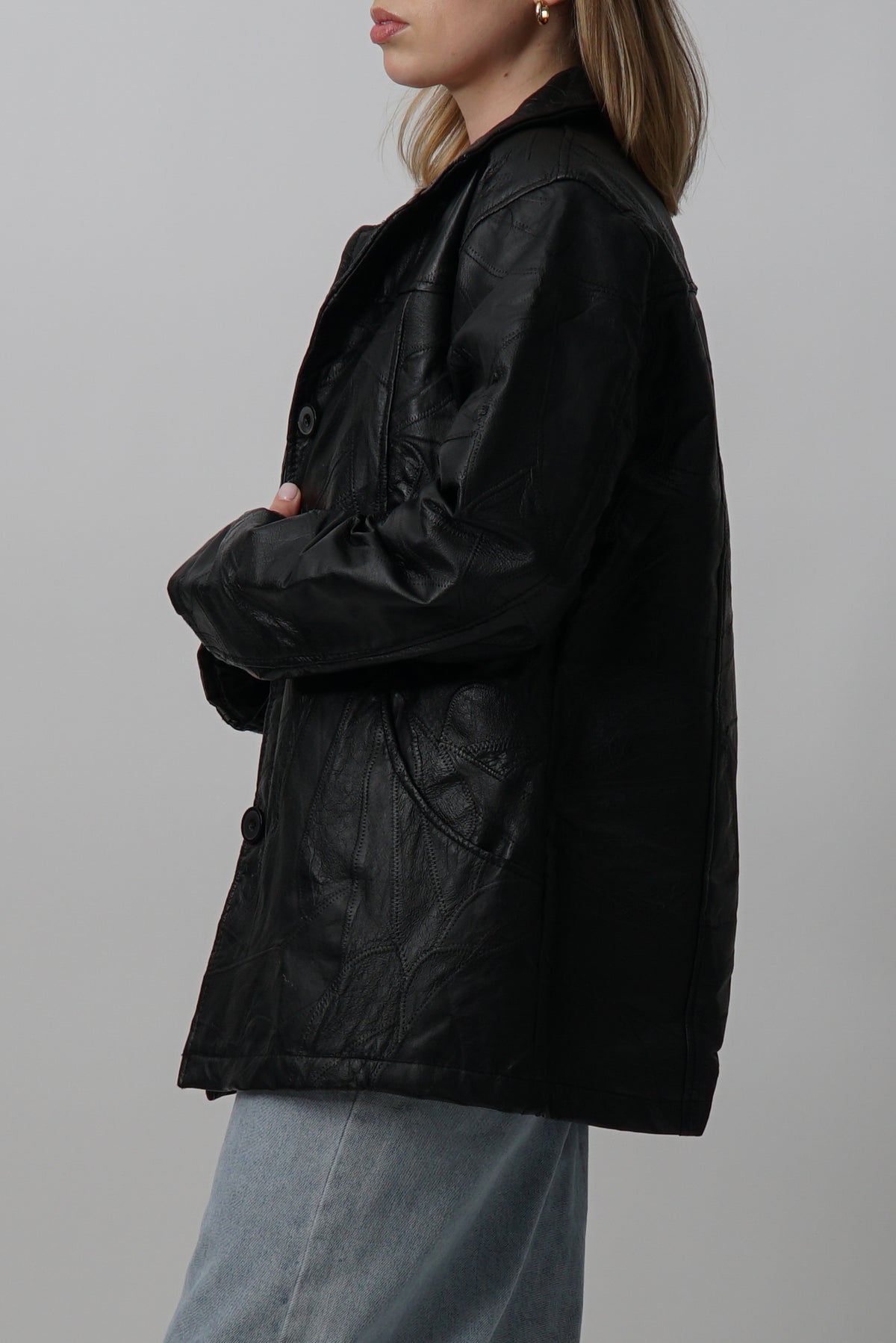 Vintage 100% Leather Black Quilted Jacket