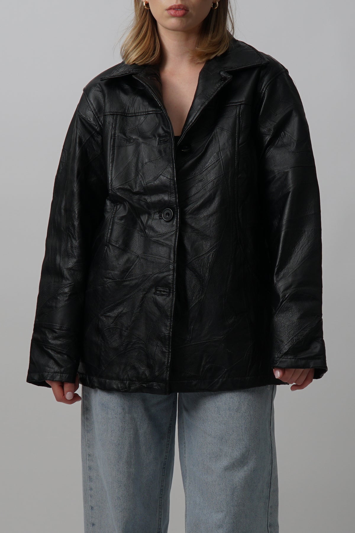 Vintage 100% Leather Black Quilted Jacket