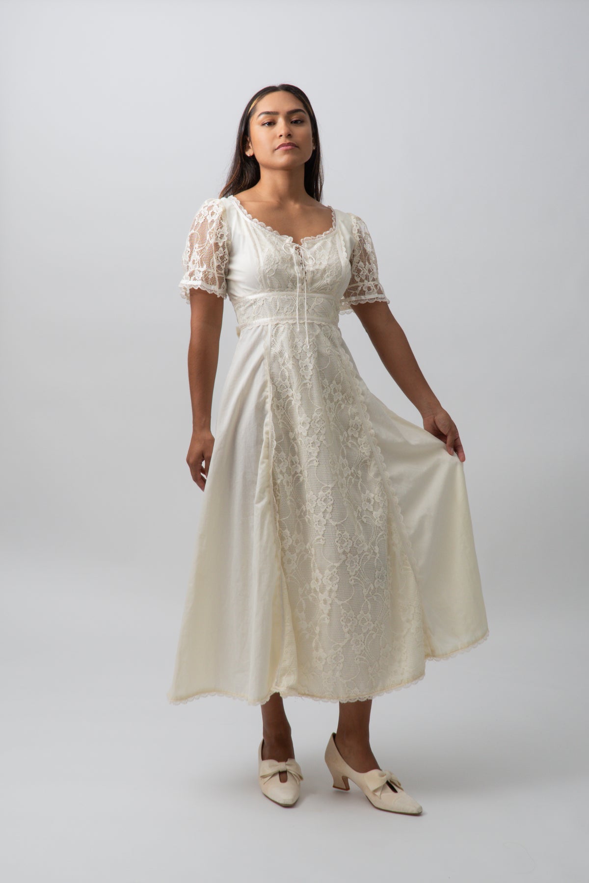 Vintage 70s Cream Lace Prairie Dress