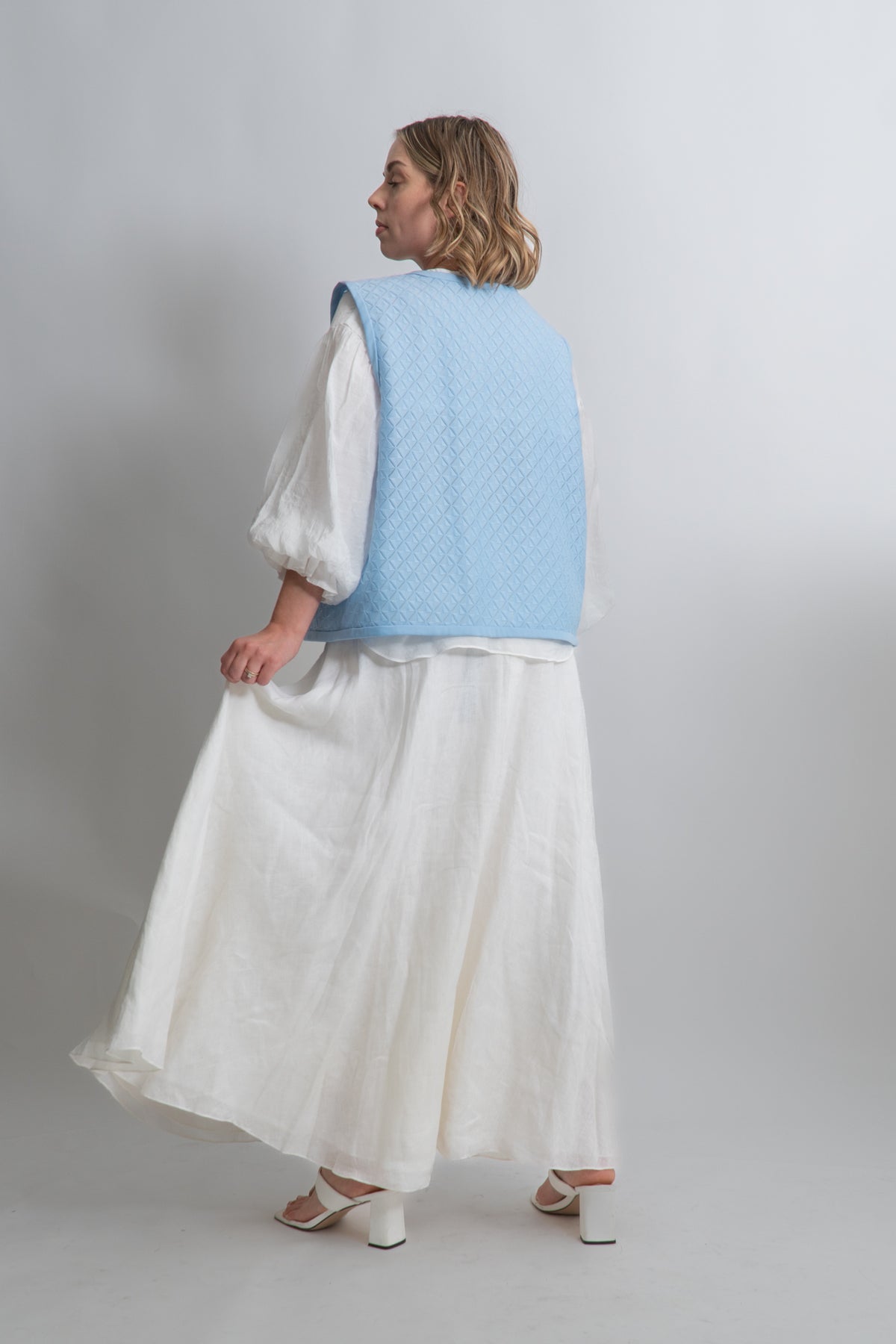 Vintage 70s Baby Blue Knit Collar Tie Vest