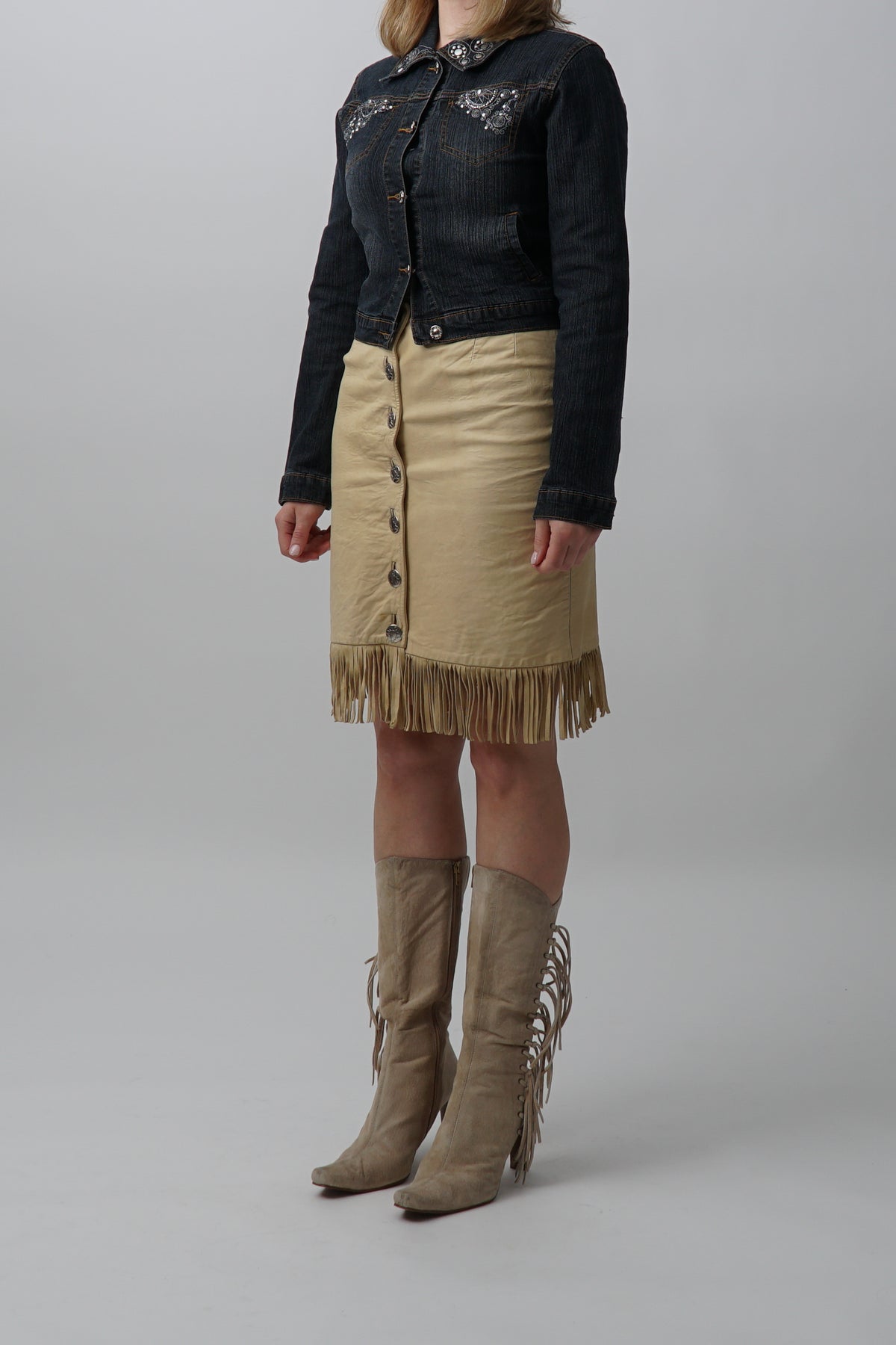 Vintage 80s 100% Leather Fringe Skirt