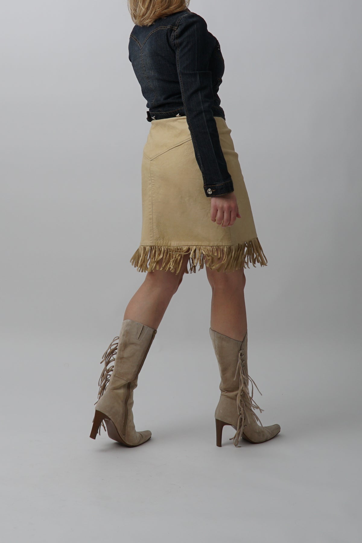 Vintage 80s 100% Leather Fringe Skirt