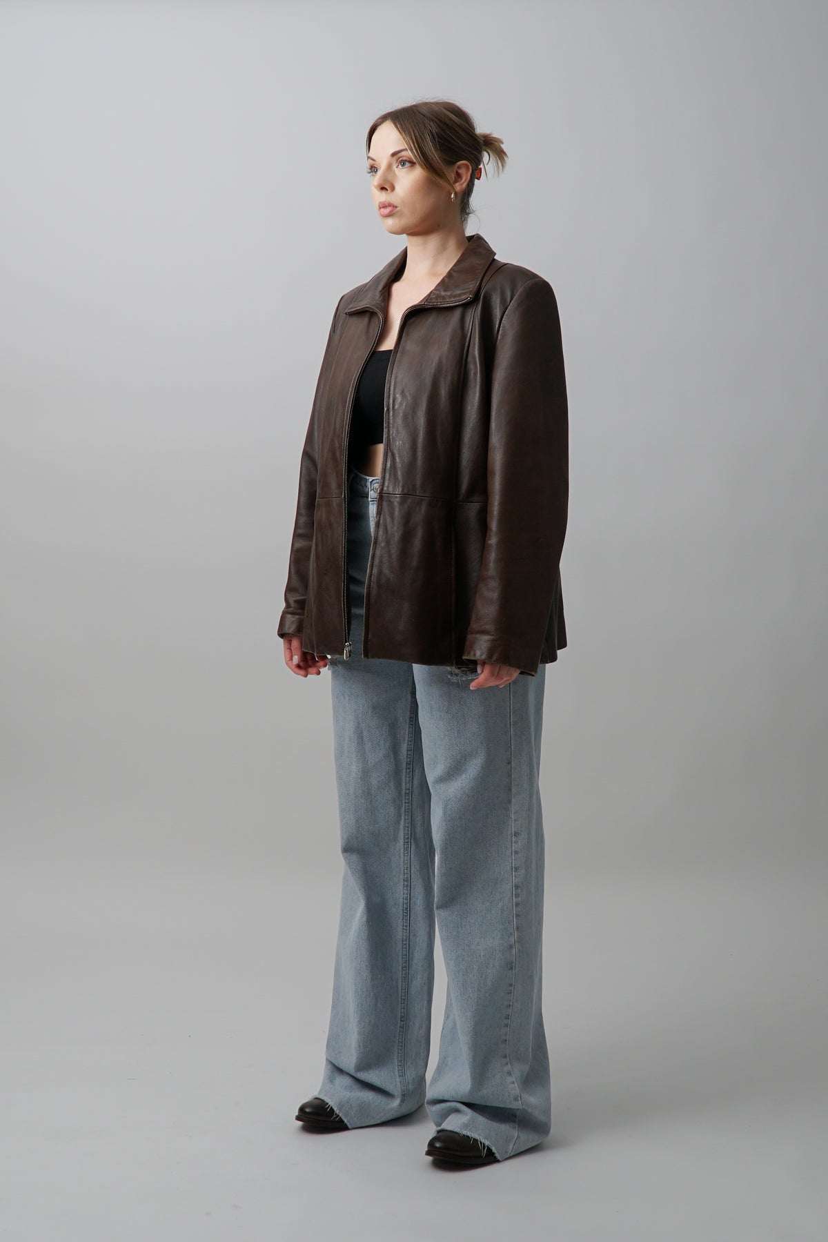 Vintage 90s Brown Zip Up Leather Jacket